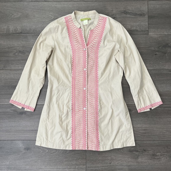Sigrid Olsen Tops - Sigrid Olsen Womens S 100% Cotton Embroidered Shirt Cream Pink